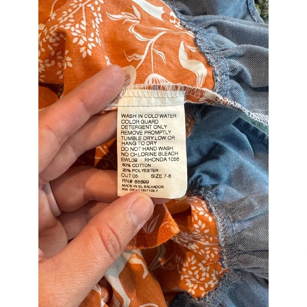 Eleanor Rose Girls Rhonda Woodland Fox Striped Ruffle Dress Orange Blue Size 7-8